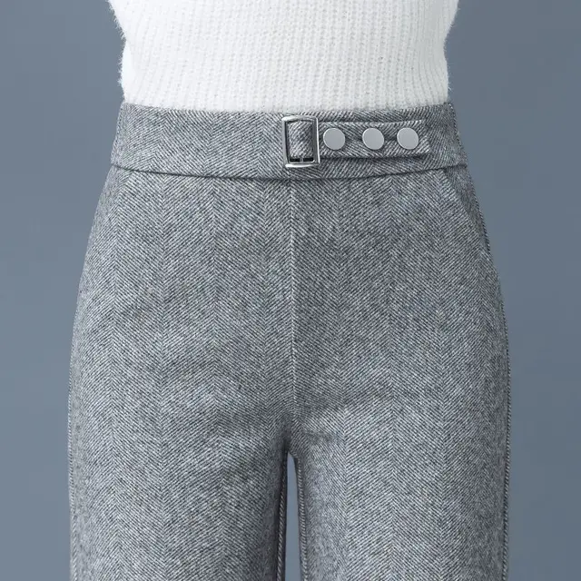 Wide Leg Woolen Pants Women's High Waist Baggy Straight Trousers Gray - Shop at LoveMi