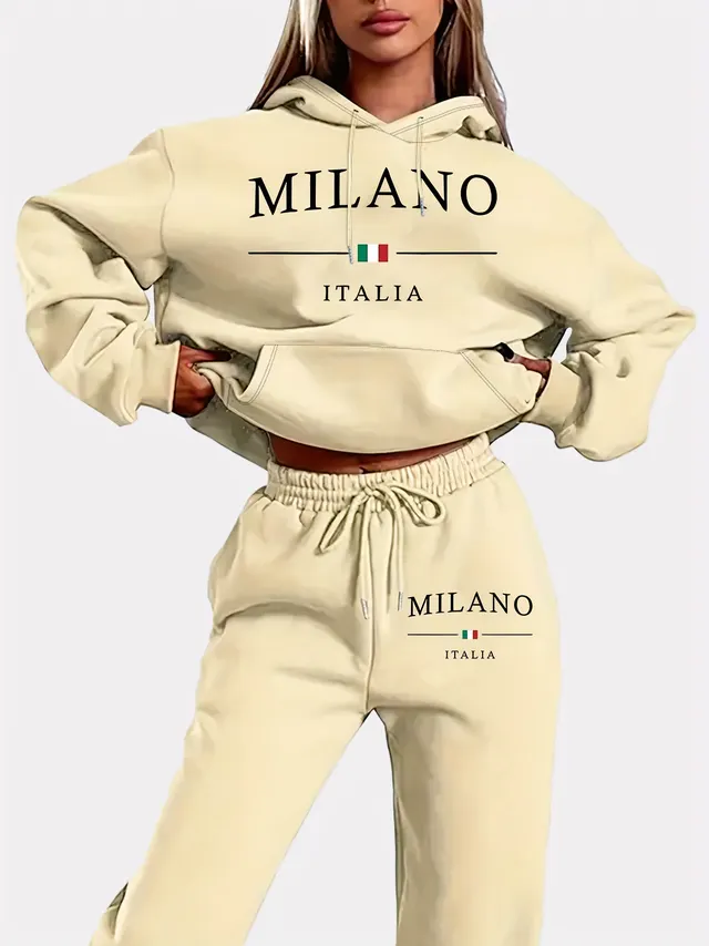 Trendy Plus Size Fleece lined Sweater Suit Beige - Shop at LoveMi