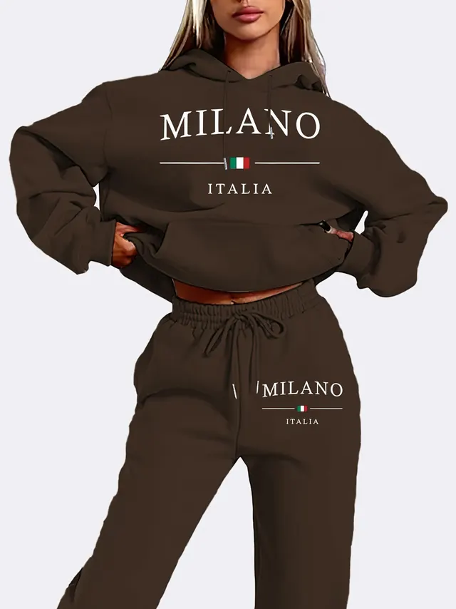 Trendy Plus Size Fleece lined Sweater Suit Brown - Shop at LoveMi