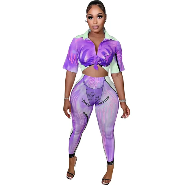 Two piece Summer Printing Temperament Commute Sweet Beauty Purple - Shop at LoveMi
