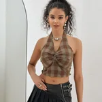 Coffee Color Plaid Vest