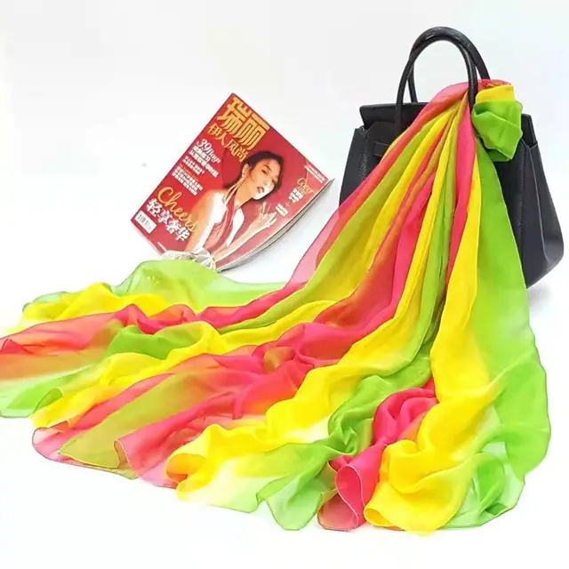 Polyester Women's Summer Silk Scarf Oversized Sunscreen Lightweight Beach Towel Brilliant Rainbow 10 - Shop at LoveMi