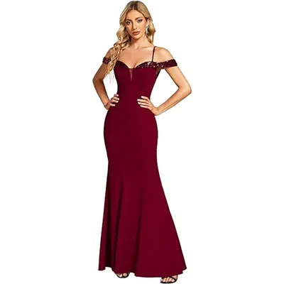 Women's Clothing Off neck Sling Evening Long Dress Wine Red - Shop at LoveMi