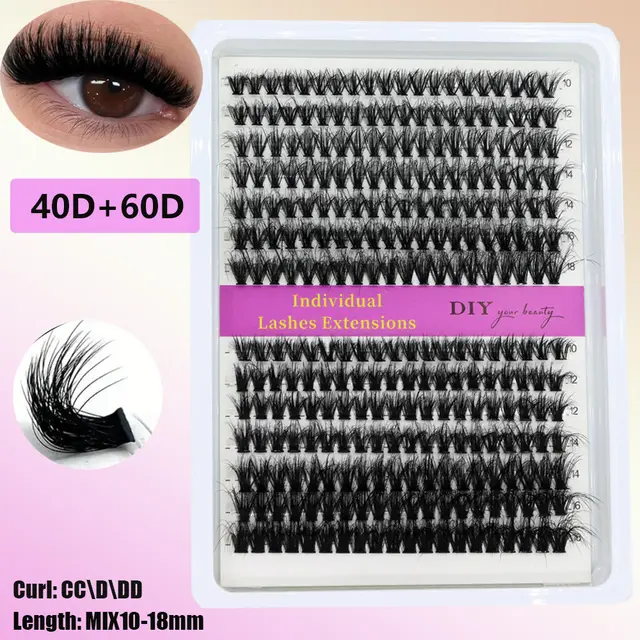 14 Rows 3D Black Cluster Eyelashes 40D 60D 80D Fluffy Soft - Shop at LoveMi