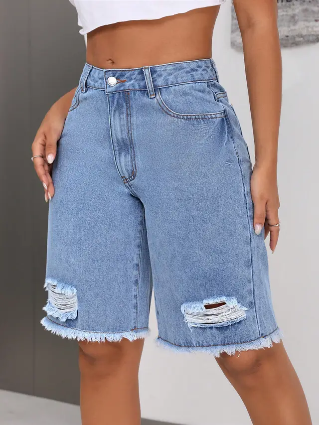 INS Casual All match Ripped Jeans Shorts Blue - Shop at LoveMi