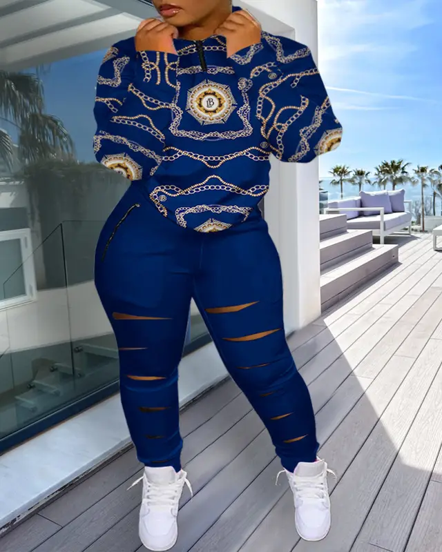 Casual Women's Zipper Burnt out Sweater Suit Lpu9868A2 - Shop at LoveMi