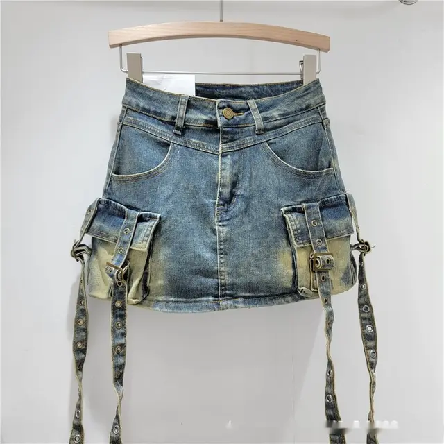 Spring And Summer Denim Hip wrapped Short Skirt Retro Blue - Shop at LoveMi