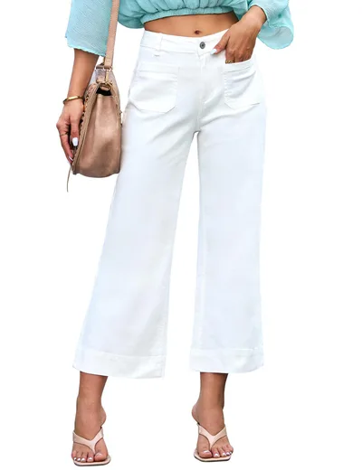 Slimming And Wide Leg Straight leg Pants Washed Jeans Cropped Pants White - Shop at LoveMi