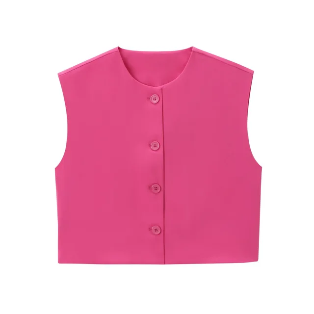 Fashion Solid Color Decorated Row Button Sleeveless Vest Top Rose Red - Shop at LoveMi