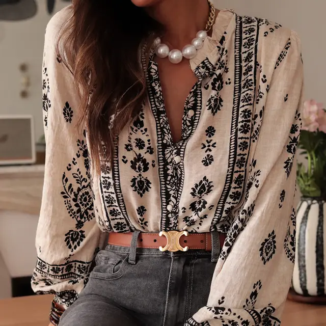 French Style Temperament Socialite Shirt Cotton And Linen Long Sleeve Shirt Apricot - Shop at LoveMi