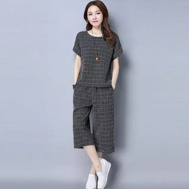 Women's Loose Short sleeved Cropped Wide leg Pants Suit Black - Shop at LoveMi