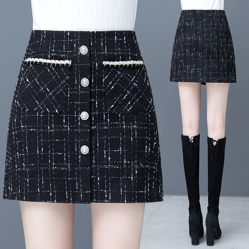 Women's High Waist Slimming Plaid Skirt Black - Shop at LoveMi