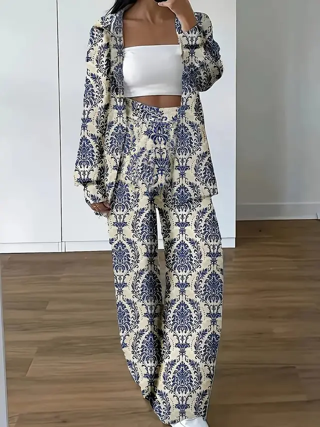 Ethnic Geometric Long Sleeve Shirt Trousers Suit Wg18Wr06Zn241031T020 - Shop at LoveMi