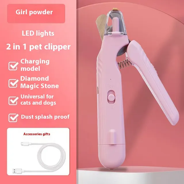 2 In 1 Pet Nail Clippers With Led Light Dog Cat Special Blood Line Scissors Multifunction Animals Paw Nail Trimmer Pet Supplies Pink - Shop at LoveMi