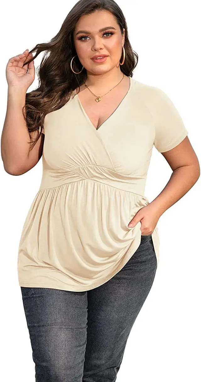 Women's Plus Size T shirt V neck Top Apricot - Shop at LoveMi
