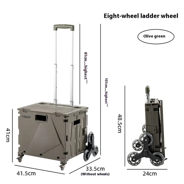 Household Portable Folding Supermarket Trolley Upgrade 8 Rounds Olive Green - Shop at LoveMi
