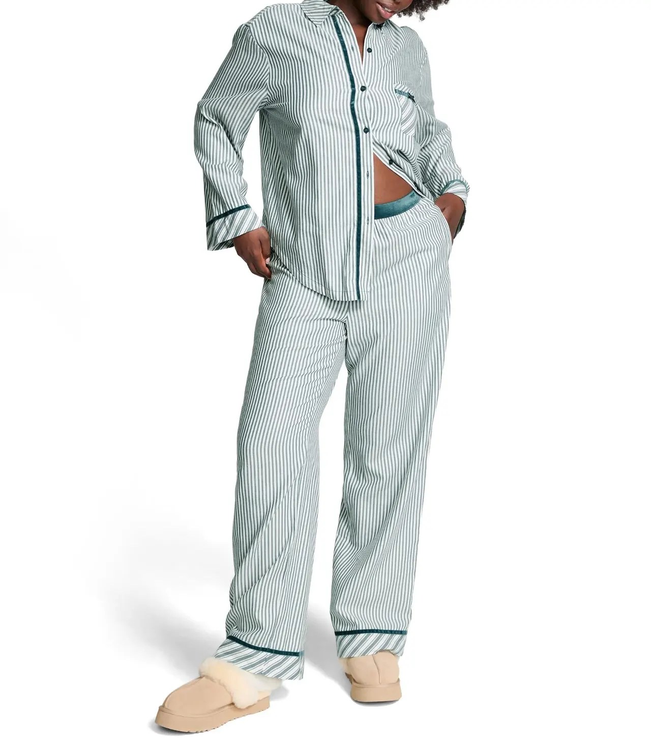 Loose-fitting Long Sleeves Trousers Pajamas - Light Blue