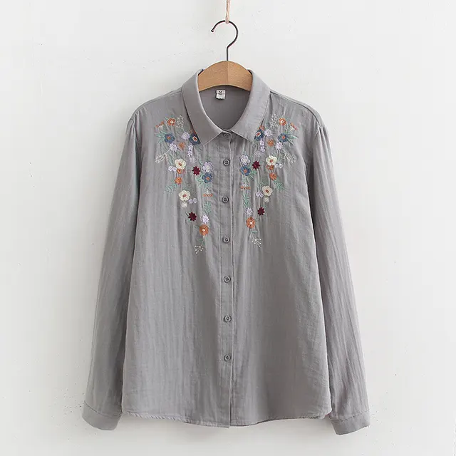 Double layer Yarn Embroidery Little Flower Student Undershirt 01 Style Gray - Shop at LoveMi