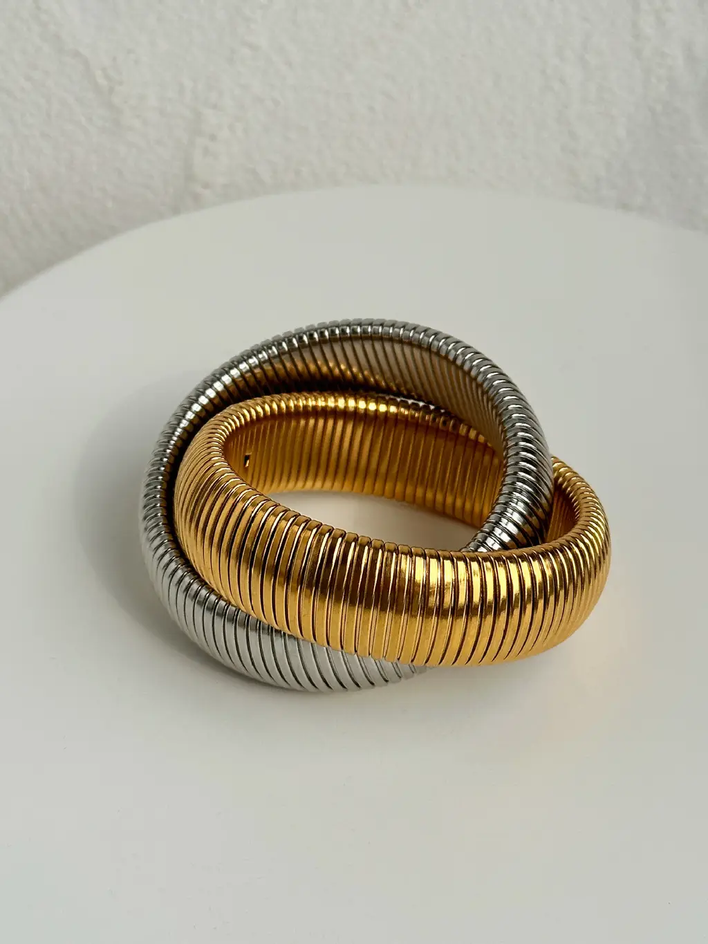 18K Real Gold Plated Titanium Steel Vintage Double Elastic Gypsy Bracelet - Width 20Mm