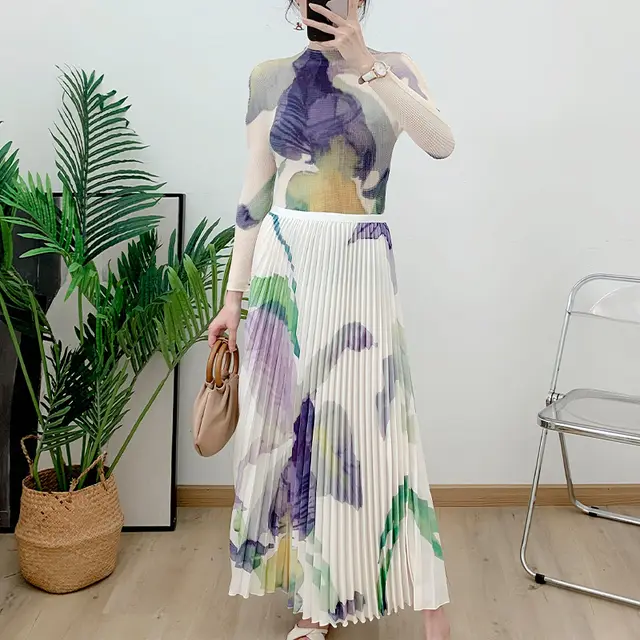 Women's Corn Top Pleated Skirt Suit Beige - Shop at LoveMi