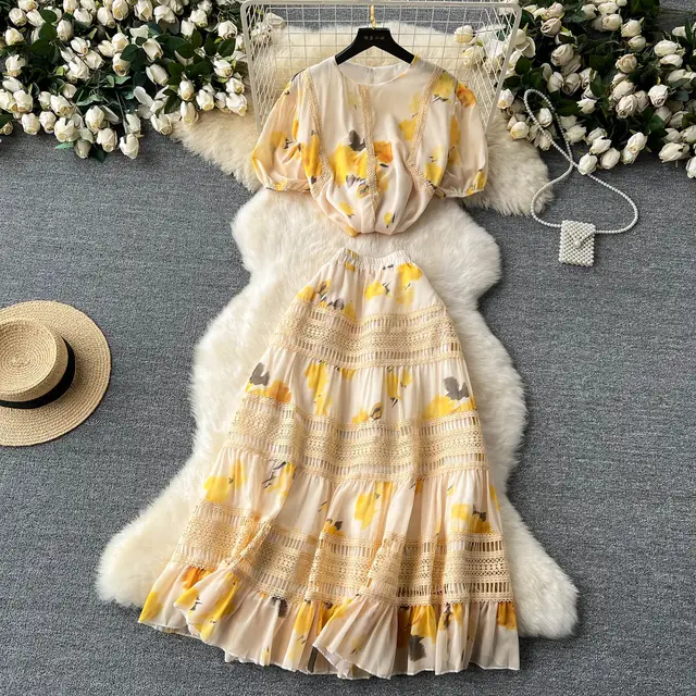 Women's Fashion Versatile Top Skirt Suit Yellow - Shop at LoveMi