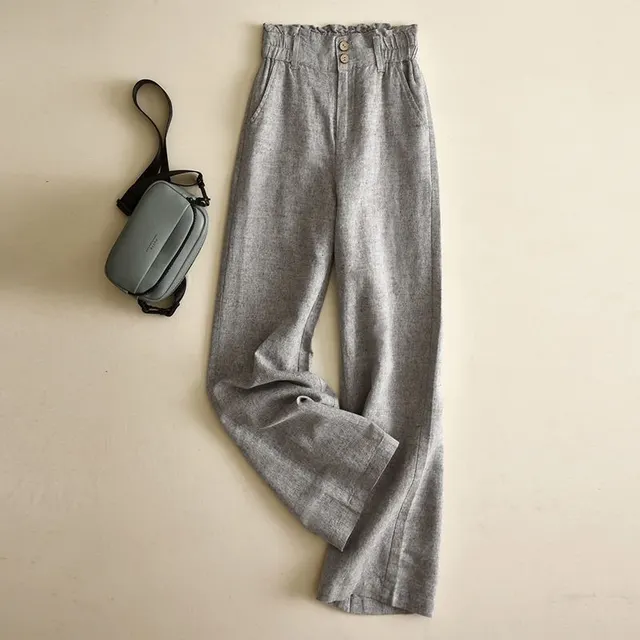 Linen Wide leg Pants Female High Waist Drooping Gray - Shop at LoveMi