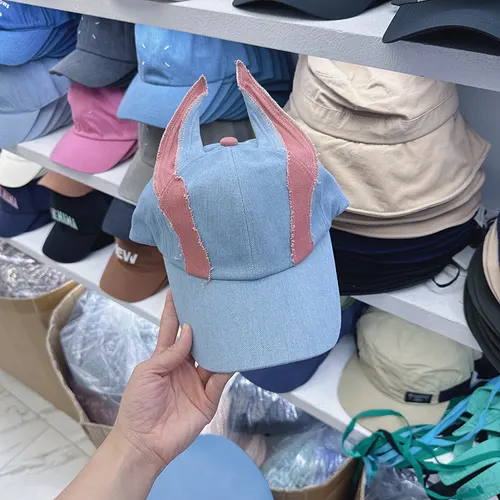 American Retro Denim Patch Ear Baseball Cap Waste Soil Style Light Blue - Shop at LoveMi