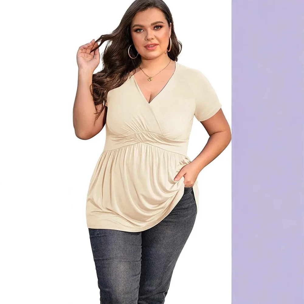Women's Plus Size T shirt V neck Top Apricot - Shop at LoveMi
