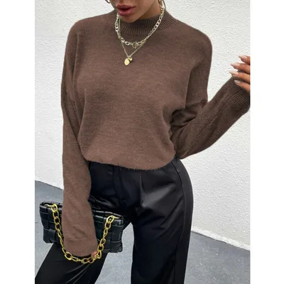 Women's Loose Pullover Knitwear Sweater Brown - Shop at LoveMi