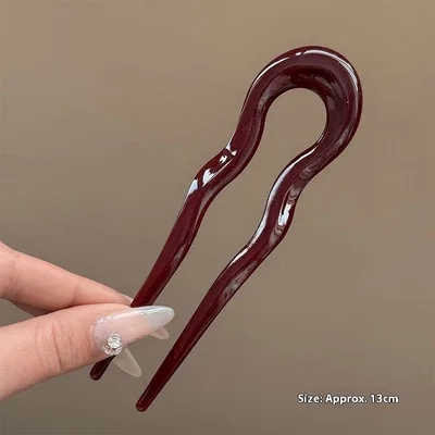Acrylic Women's Hairpin Back Head Updo Pin Wine Red - Shop at LoveMi