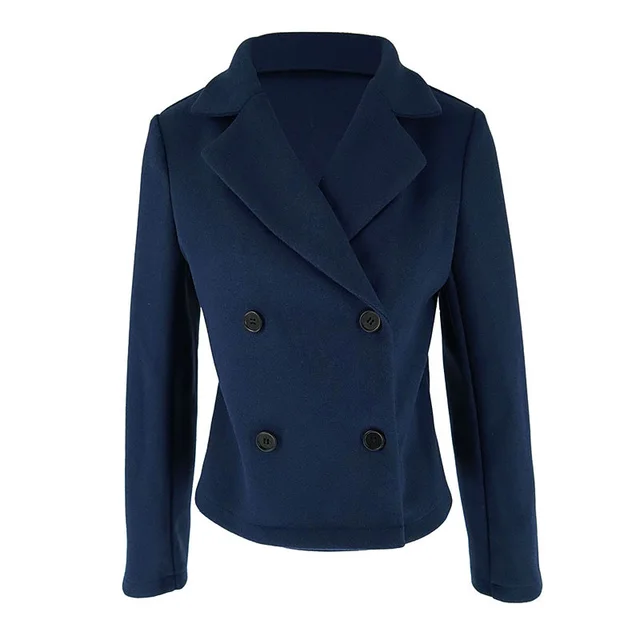 Women's Fashion Tailored Collar Woolen Coat Blue - Shop at LoveMi