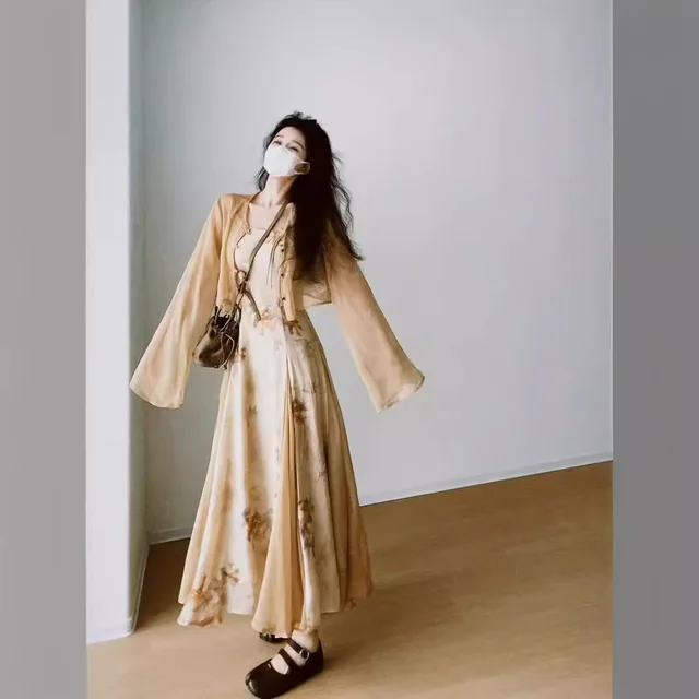 French Retro New Style Women's Summer Waist Slimming Fairy Graceful Slip Dress 2 Piece Set - Shop at LoveMi