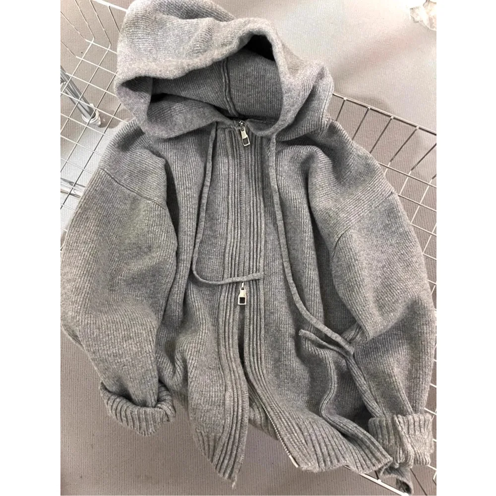 Autumn And Winter Loose Thickened Gray Hooded Sweater Coat Women Gray - Shop at LoveMi