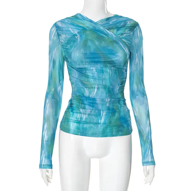 Women's Fashion Print Top Long Sleeve Blue - Shop at LoveMi