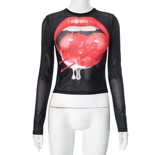 Women's Fashion Print Round Neck Long Sleeve Black - Shop at LoveMi