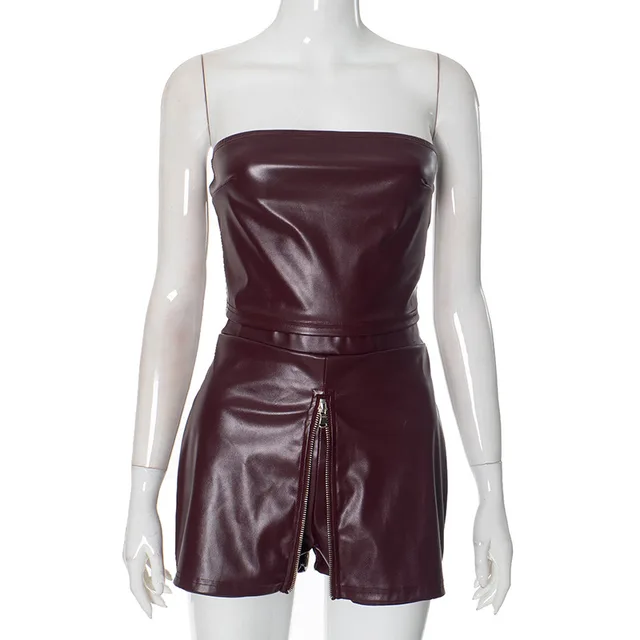 Street Hipster Tight Strapless Top Suit Wine Red - Shop at LoveMi