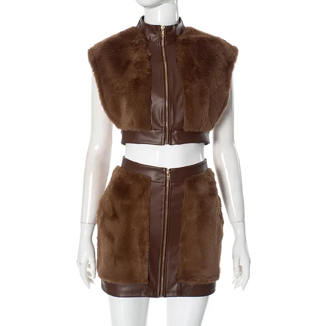 Women's Velvet Stitching Leather Bag Hip Suit Brown - Shop at LoveMi