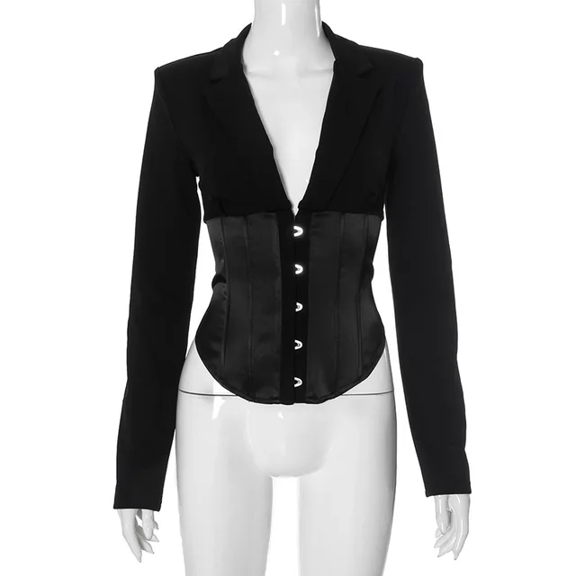 Women's Slim Fit Fishbone Corset Fashion Long Sleeve Top Black - Shop at LoveMi