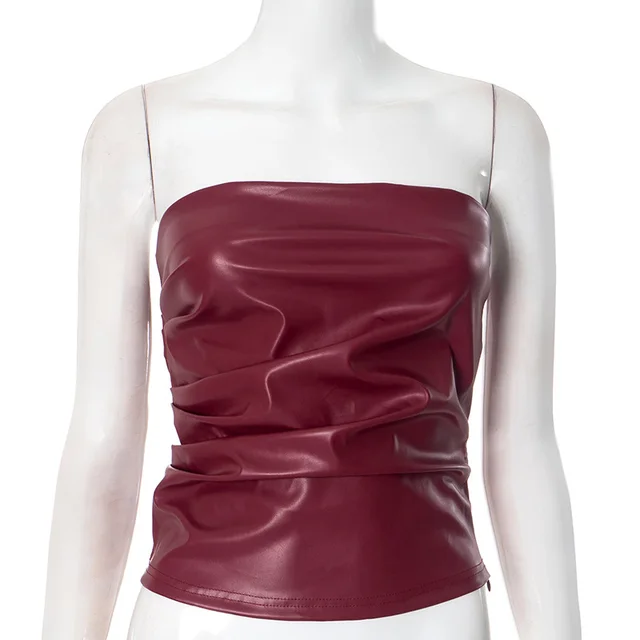 Women's Fashion Clothing Tank top Leather Wine Red - Shop at LoveMi