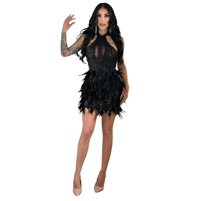 Sequined Party Evening Dress Women's Sleeveless Sheath Skirt Black - Shop at LoveMi