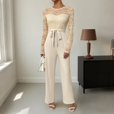 Women's Fashion Personality Zipper Lace up Jumpsuit Apricot - Shop at LoveMi