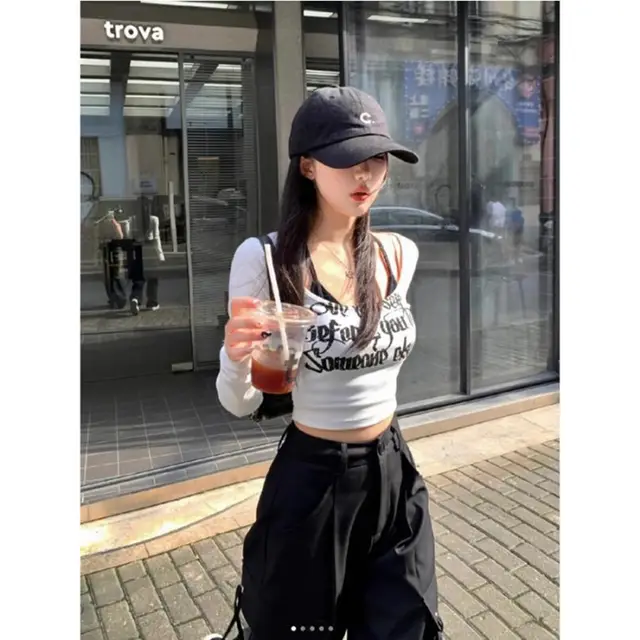 Wear U neck Low cut Skinny Short Top White - Shop at LoveMi