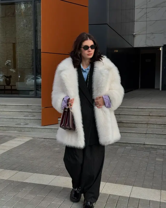 Artificial Fur Warm Coat Thick Coat Women Pure White - Shop at LoveMi