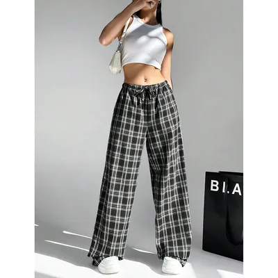 Leopard Print Floral Print Casual Jumpsuit Wide Leg Loose Gk29 Black And White Plaid - Shop at LoveMi
