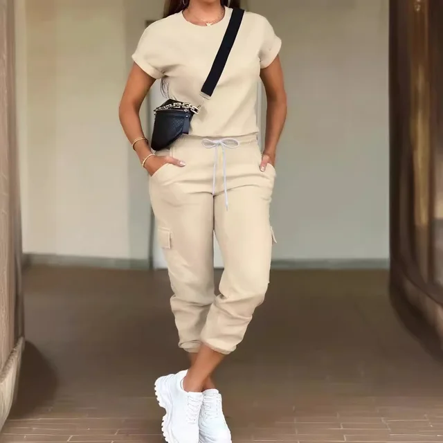 Top And Cargo Jogger Pants Two piece Suit Beige - Shop at LoveMi