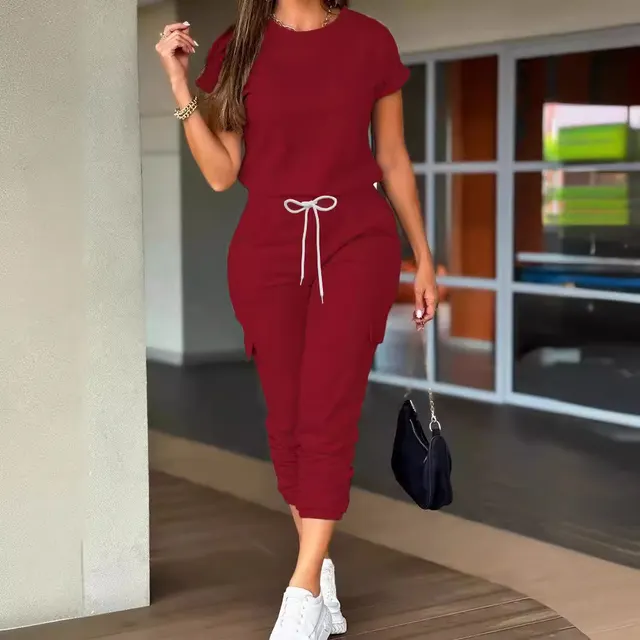 Top And Cargo Jogger Pants Two piece Suit Wine Red - Shop at LoveMi