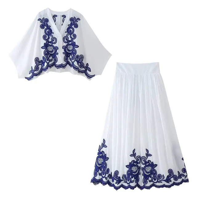 Embroidery Shirt Skirt Suit Women Set - Shop at LoveMi