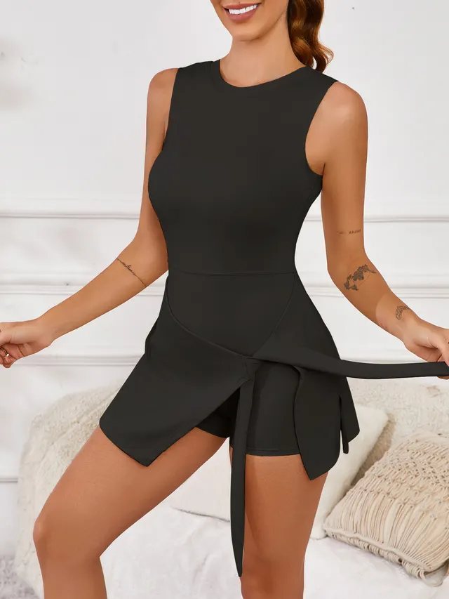 Fake Two piece Anti exposure Tight Exercise Fitness Yoga Tennis Skirt Sport Dress Ffyd11Bk Black - Shop at LoveMi