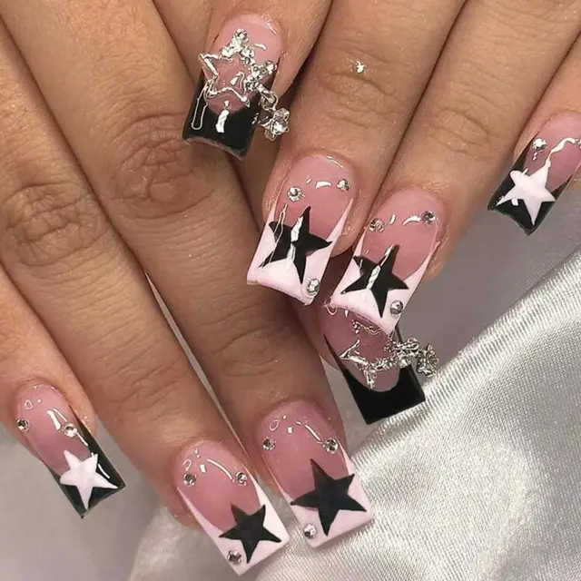 Long Flat Head A Sweet Cool Black Five pointed Star Black French Wear Armor Gw371828 Black Pink - Shop at LoveMi