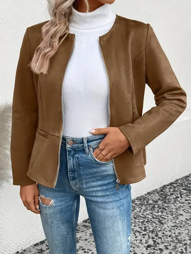 FallWinter Slim Slimming Temperament Commute Zip Long Sleeve Coat Dark Brown - Shop at LoveMi